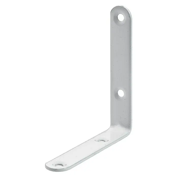 Hettich Stuhlwinkel - L x B x H: 80 x 80 x 15 mm, Stahl, Weiß - Ein weißer Winkelverbinder mit mehreren Löchern zur Befestigung an Oberflächen für zusätzliche Stabilität.