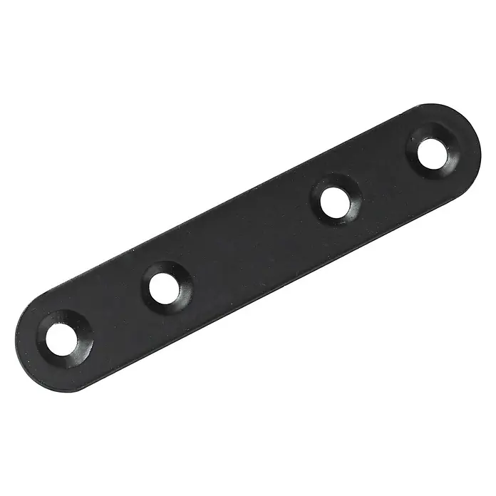 Hettich Verbindungsblech - L x B x S: 80 x 15 x 2 mm, Schwarz, Gesamtstückzahl: 1 Stk. - Schwarzes, längliches Metallverbindungsstück mit vier Löchern zur Befestigung verschiedener Elemente miteinander.