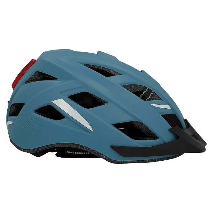 Fischer Fahrradhelm Urban Plus Chicago - S/M 52 - 59 cm, Türkisblau - Blauer Fahrradhelm mit Belüftungsöffnungen, weißem Detail und rotem Rücklicht für mehr Sicherheit beim Radfahren.