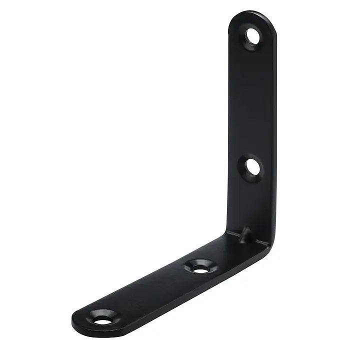 Hettich Stuhlwinkel - L x B x H: 70 x 70 x 15 mm, Stahl, Schwarz - Schwarzer Winkelverbinder aus Metall mit Löchern zur Befestigung an Holz oder anderen Materialien für eine stabile Eckverbindung.