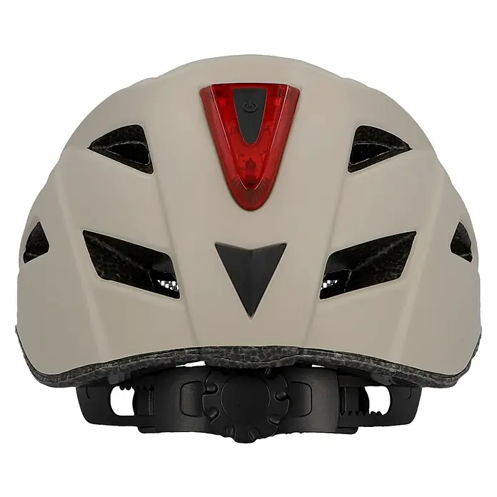 Fischer Fahrradhelm Urban Plus Dallas - S/M 52 - 59 cm, Beige - Nahaufnahme eines Fahrradhelms mit integriertem Rücklicht für erhöhte Sicherheit und Sichtbarkeit.