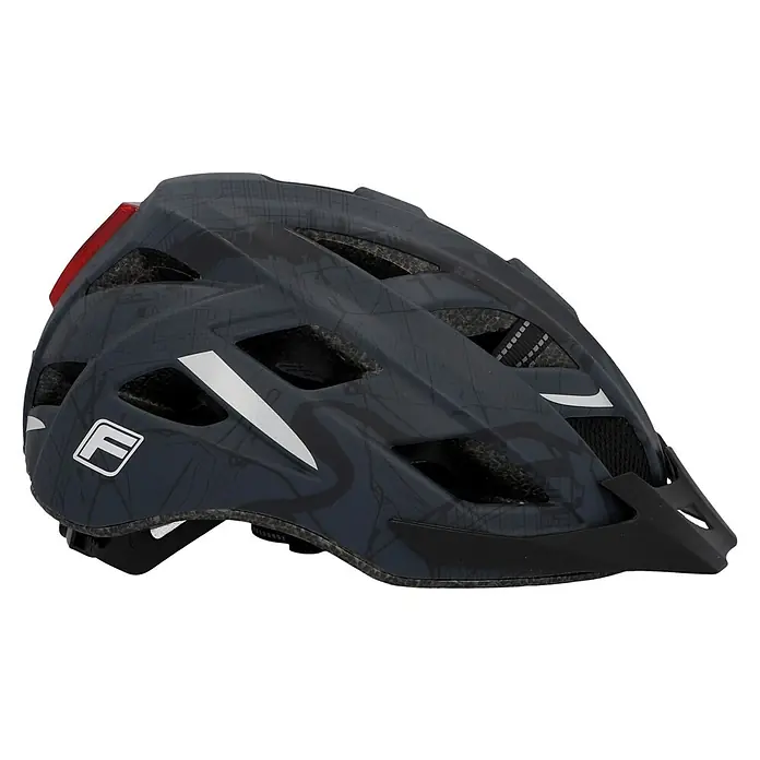 Fischer Fahrradhelm Urban Plus Brooklyn - S/M 52 - 59 cm, Schwarz - Nahaufnahme eines grauen Fahrradhelms mit reflektierenden Details für Sicherheit.