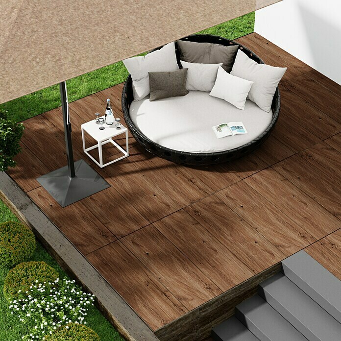 Marazzi Terrassenfliese E20T Woodliving Scuro40 x 120 x 2 cm, Braun, Matt Mood Shot