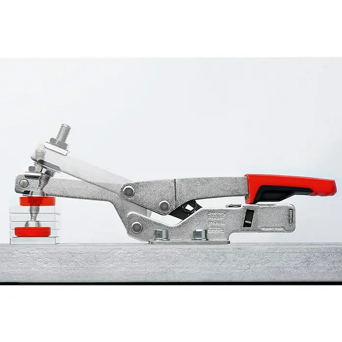 Bessey Waagrechtspanner STC-HH 50 - Spannweite: 40 mm, Spannkraft: 2.500 N - Kniehebelspanner mit rotem Griff, ideal zum Fixieren von Werkstücken. Robuste Konstruktion für zuverlässigen Halt in Werkstätten.