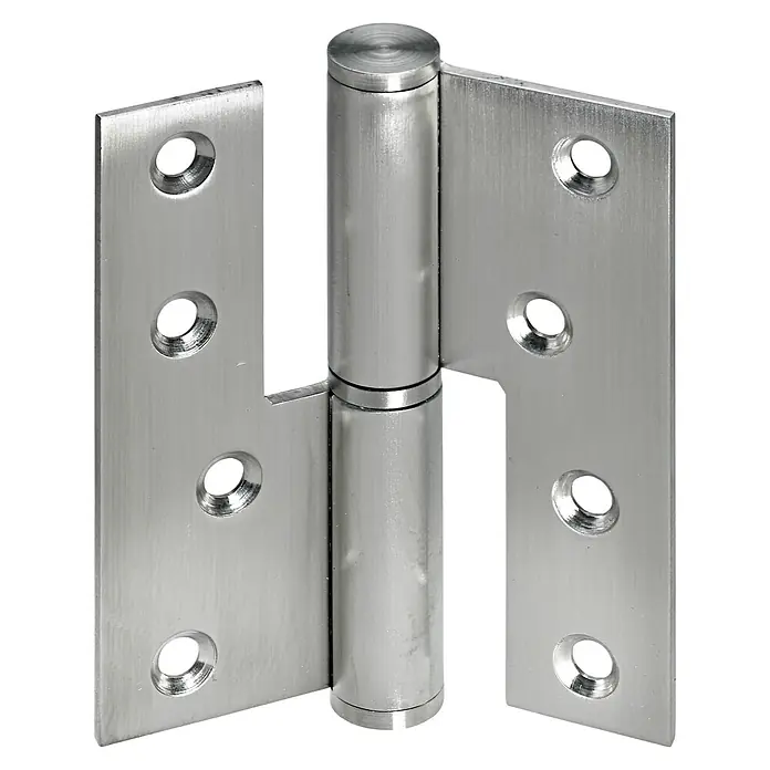 Hettich Türband - L x B x S: 100 x 85 x 3 mm, DIN-L - Ein glänzendes Edelstahl-Türscharnier mit Bohrlöchern für die Montage, ideal für moderne Inneneinrichtungen.