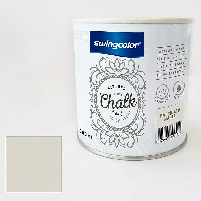 swingcolor Pintura de tiza Chalk Paint - Macchiato Maria, 500 ml - Bote de pintura de tiza Swingcolor en "Macchiato Maria", ideal para muebles y decoración, con alta cobertura y fácil aplicación.