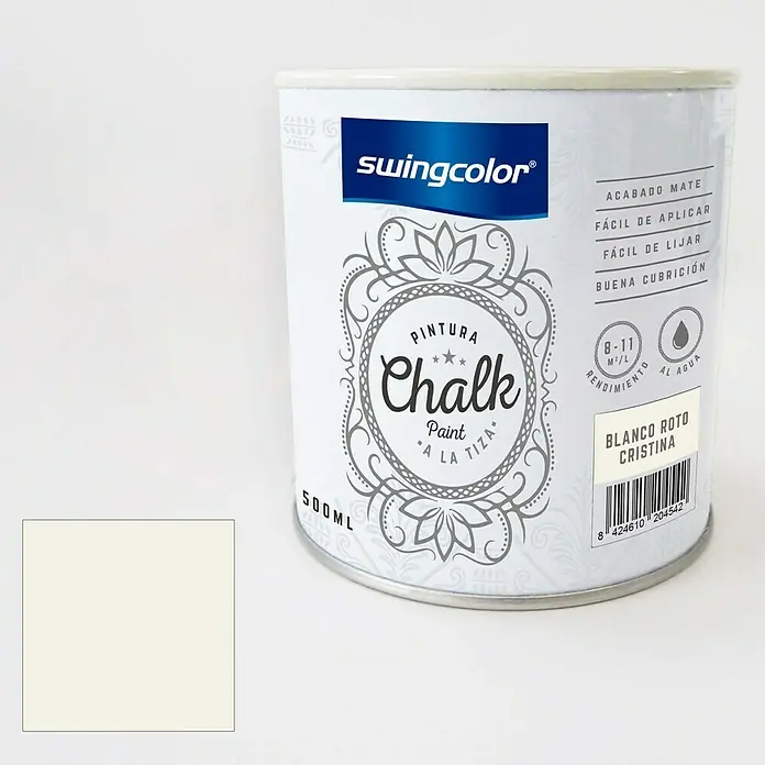 swingcolor Pintura de tiza Chalk Paint - Blanco Roto Cristina, 500 ml - Bote de pintura a la tiza Swingcolor en "Blanco Roto Cristina", ideal para acabados mate y fácil aplicación.