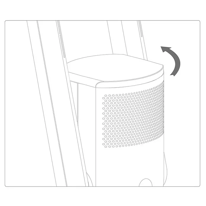 HEPA-Filter - Passend für: Proklima Mini-Turmventilator 28239903 - Ein Produktbild, das die Drehung des runden Dyson Luftreinigers zur Vorbereitung für den Gebrauch oder Wartung zeigt.