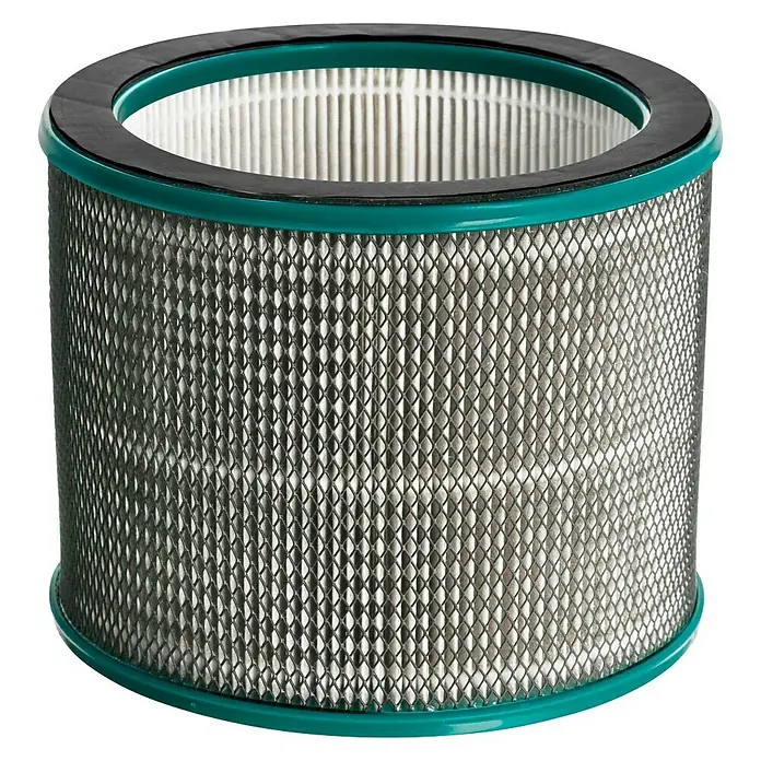 HEPA-Filter - Passend für: Proklima Mini-Turmventilator 28239903 - Ein zylindrischer Luftfilter mit grünen Rändern und einem schwarzen Ring oben, der für eine saubere Luftfiltration sorgt.
