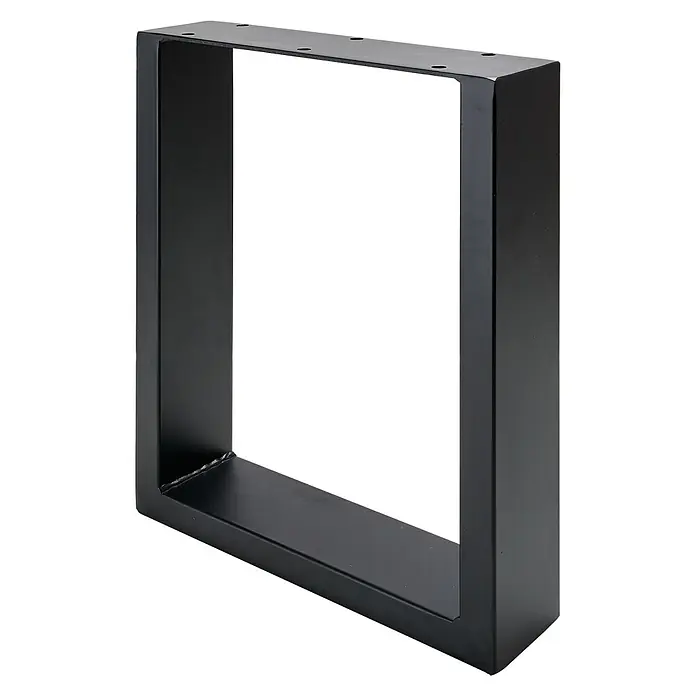 Hettich Tischgestell - L x H: 30 x 40 cm, Stahl - Abbildung eines schwarzen, rechteckigen Tischbeins aus Metall mit Löchern für die Befestigung einer Tischplatte.