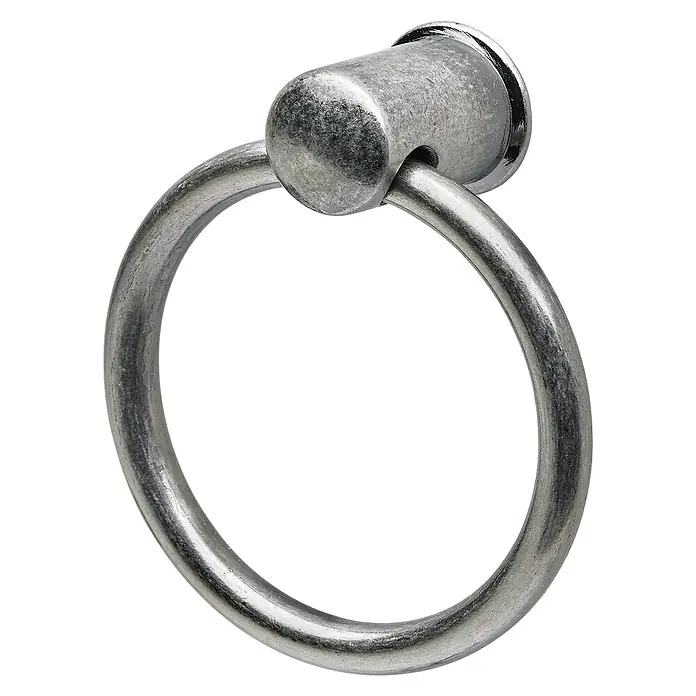 Hettich Möbelgriff - Typ Möbelgriff: Knopf, Sonstige, Sonstige, Silber, Ring - Nahaufnahme eines silberfarbenen Metallrings, der an einer Montagebasis befestigt ist. Ideal für dekorative oder funktionale Anwendungen im Wohnbereich.