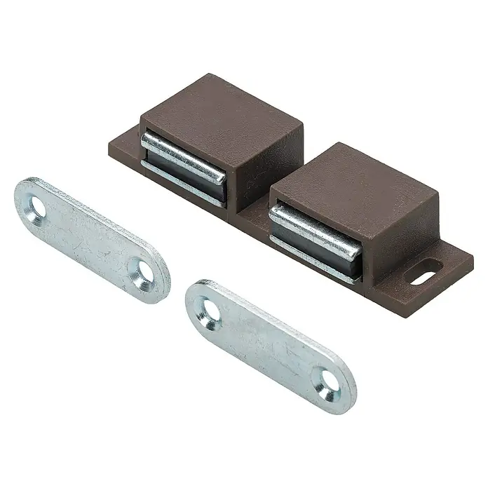 Hettich Magnetverschluss - L x B x H: 72 x 13 x 21 mm, Haftkraft: 6 kg, Braun - Doppelmagnetverschluss mit Stahlplatten für Schranktüren. Robuste Konstruktion für sicheren Halt, einfache Montage.