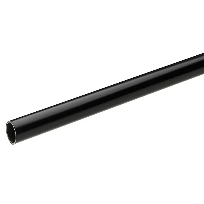 Hettich Kleiderstange - Ø x L: 25 x 2.000 mm, Lackiert, Schwarz - Glänzendes schwarzes Metallrohr vor einem neutralen Hintergrund, das sich ideal für verschiedene Bau- und Designprojekte eignet.