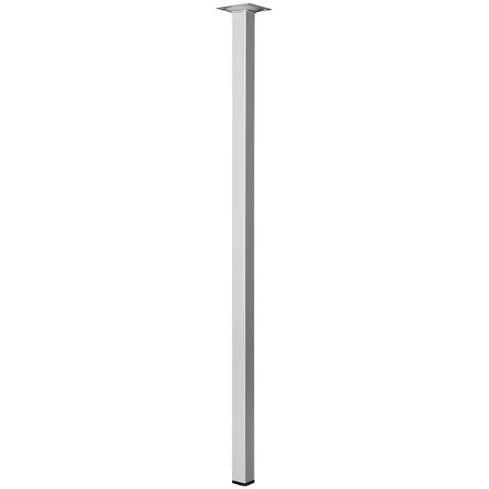 Hettich Möbelfuß - L x B x H: 2,5 x 2,5 x 70 cm, Traglast: 50 kg, Stahl, Aluminium-Optik - Ein langer, silberner Tischbein mit einer quadratischen Platte oben. Das Tischbein ist schlank und rechteckig, perfekt für moderne Möbel.