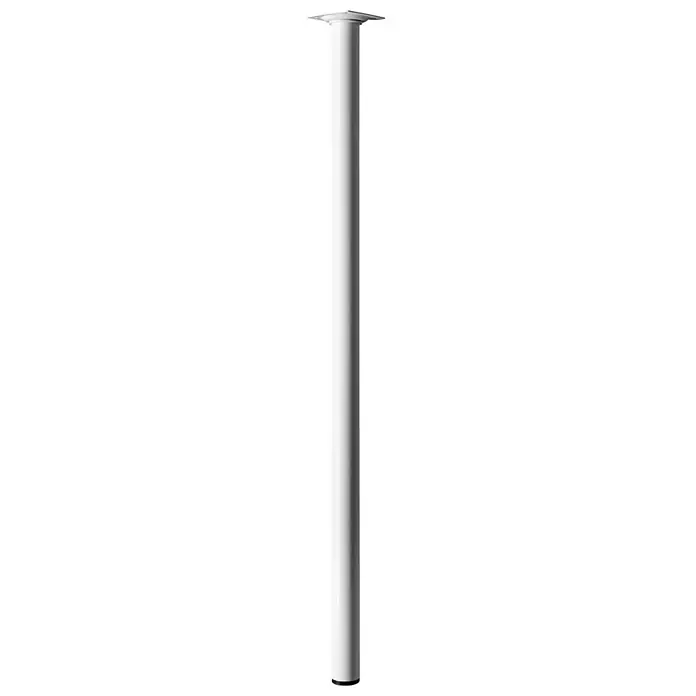 Hettich Möbelfuß - Ø x H: 3 x 70 cm, Traglast: 50 kg, Stahl, Weiß - Eine schlanke, weiße Tischbein-Verlängerung mit einer quadratischen Montageplatte oben und einem schwarzen Fuß unten. Ideal zur Erhöhung von Tischen.