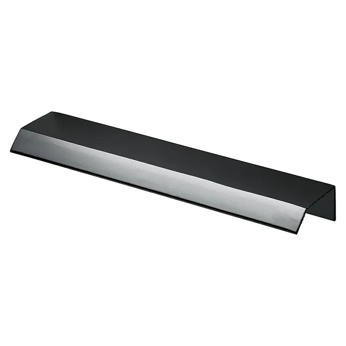 Hettich Möbelgriff - Typ Möbelgriff: Bügel, Aluminium, Sonstige, Breite: 177 mm - Hier ist eine Nahaufnahme einer eleganten, rechteckigen, schwarzen Metallschiene, die sich ideal für verschiedene architektonische und gestalterische Zwecke eignet.