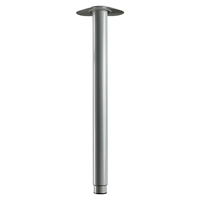 Hettich Teleskop-Möbelfuß - Durchmesser: 5 cm, Höhenverstellung: 60 cm - 90 cm, Traglast: 75 kg, Stahl - Eine graue Tischsäule mit einer runden Montageplatte und einem verstellbaren Fuß. Ideal für stabile Tischkonstruktionen.