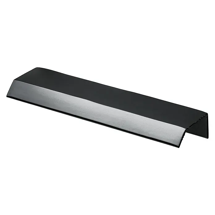 Hettich Möbelgriff - Typ Möbelgriff: Bügel, Aluminium, Sonstige, Breite: 145 mm - Nahaufnahme eines schwarzen U-förmigen Metallprofils mit glänzender Oberfläche, das robust und langlebig aussieht. Perfekt für Bau und Konstruktion.