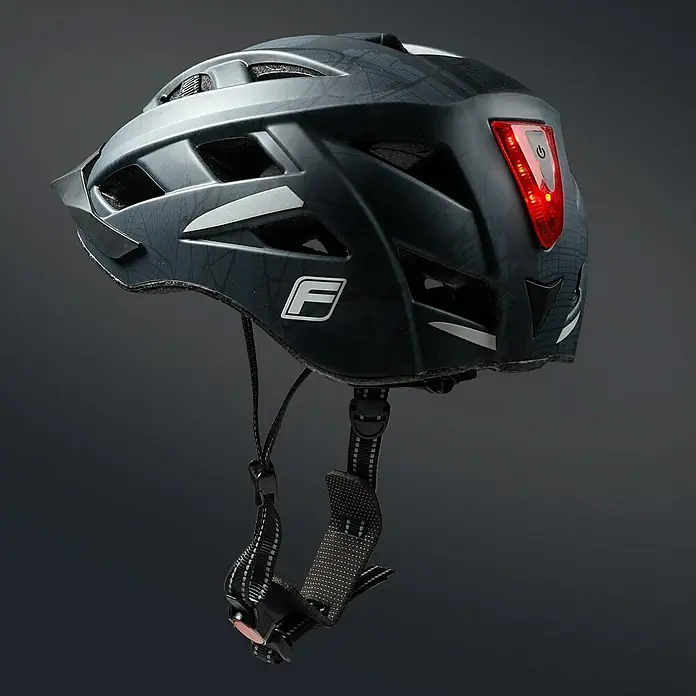 Fischer Casco para bicicleta Urban Plus Brooklyn - L/XL 58 - 61 cm, Negro - Casco de bicicleta negro con luz trasera integrada para mayor seguridad vial. Protección óptima combinada con buena visibilidad.