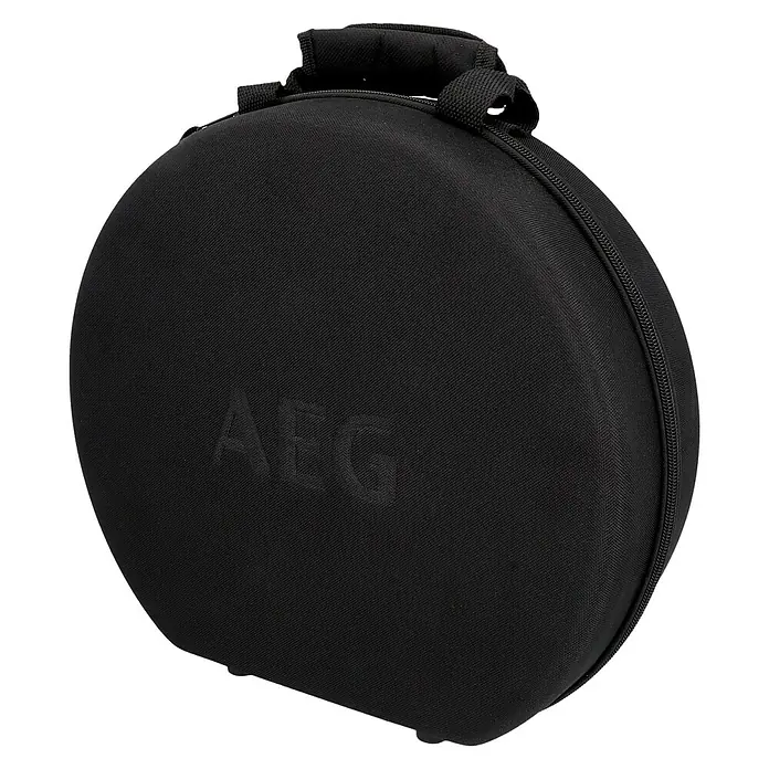 AEG Kfz-Ladekabel Schuko-Stecker zu Typ 2 Stecker - Kabellänge: 7 m - Schwarze AEG Kopfhörer-Schutzhülle mit Reißverschluss und Tragegriff für sicheren Transport und Aufbewahrung der Kopfhörer.
