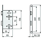 Abus Einsteckschloss Wohnungsabschlusstür 18 SB (Rechts, Profilzylinder, 155 x 85 x 14 mm) | BAUHAUS