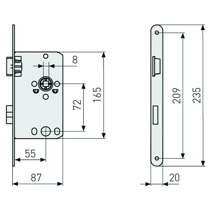 Abus Einsteckschloss ESS S (Links/Rechts, Profilzylinder, 165 x 87 x 14 mm) | BAUHAUS