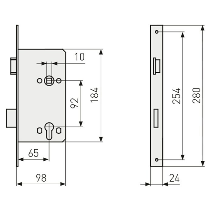 Abus Eingangstür-Einsteckschloss 24 SB (Links, Profilzylinder, 184 x 98 x 14 mm, Stulpfarbe: Silber) | BAUHAUS