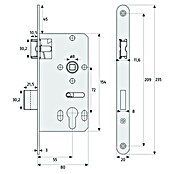 Abus Einsteckschloss ES Bad Universal (Links/Rechts, 235 x 80 x 20 mm) | BAUHAUS