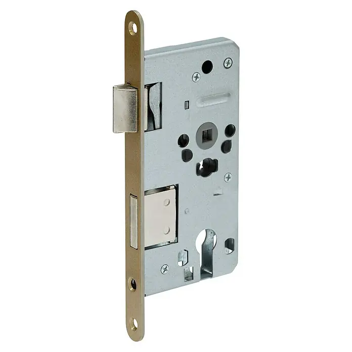 Korridor-Einsteckschloss ES TGL PZ L G 55 72 SB - Links, Profilzylinder, 160 x 83 x 14 mm - Abgebildetes Türschloss für erhöhte Sicherheit. Das robuste Schloss ist für den täglichen Gebrauch konzipiert.