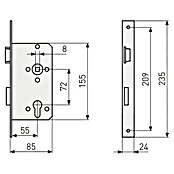 Abus Einsteckschloss Wohnungsabschlusstür 24 SB (Rechts, Profilzylinder, 155 x 85 x 14 mm, Stulpfarbe: Silber) | BAUHAUS