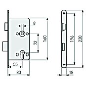 Korridor-Einsteckschloss ES TGL PZ L G 55 72 SB (Links, Profilzylinder, 160 x 83 x 14 mm) | BAUHAUS