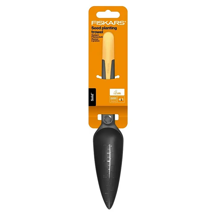 Fiskars Solid Pflanzkelle Saatgut - 29,8 cm - Fiskars Saatpflanzkelle im Detail. Die Pflanzkelle ist schwarz, mit Messskala, und hat einen ergonomischen gelben Griff für einfache Handhabung.
