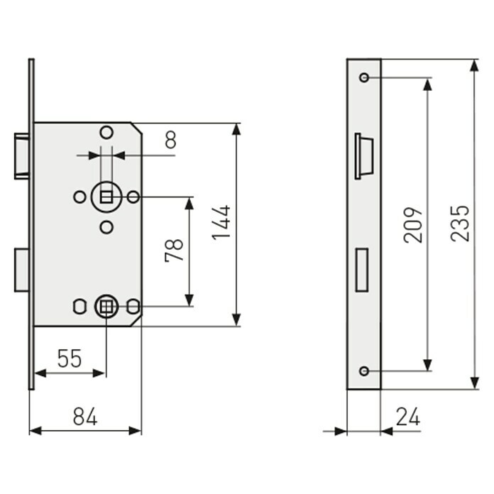 Abus WC-Einsteckschloss 24 SB (Rechts, Silber, 144 x 84 x 14 mm) | BAUHAUS