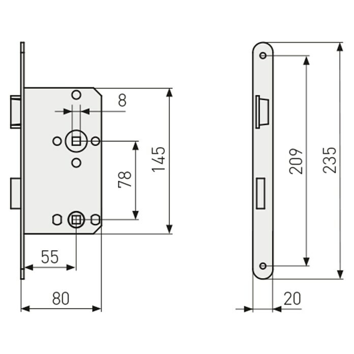 Abus WC-Einsteckschloss 20 SB (Links, Gold, 145 x 80 x 14 mm) | BAUHAUS