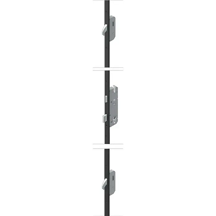 Portofino Haustür 707PF - 110 x 210 cm, DIN Anschlag: Rechts, Anthrazitgrau Feinstruktur/Verkehrsweiß matt - Abbildung eines Mehrfachverriegelungssystems für Türen, das Sicherheit und Stabilität bietet.