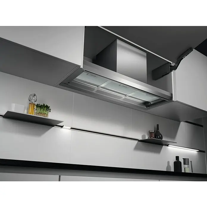 AEG Campana integrable DPE4941M - Ancho: 86,1 cm, Máx. Potencia del ventilador en modo extracción: 600 m³/h, Acero inoxidable - Cocina moderna con una campana extractora elegante integrada perfectamente en el diseño minimalista, garantizando un aire limpio durante la cocción.