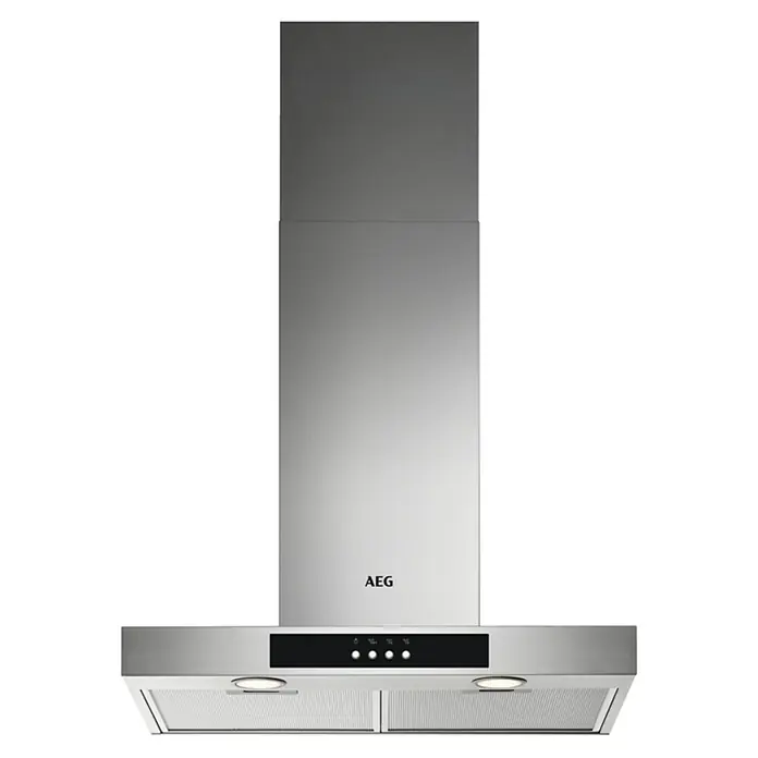 AEG Campana decorativa DBB3651M - Ancho: 60 cm, Máx. Potencia del ventilador en modo extracción: 600 m³/h, Acero inoxidable - Campana extractora de acero inoxidable AEG con iluminación LED y panel de control para una ventilación eficiente de la cocina.