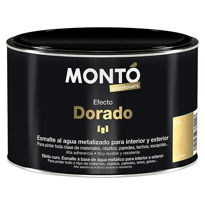 Montó Bricolovers Esmalte de color acrílico metalizado - Oro, Satinado, 375 ml - Bote de pintura metalizada efecto oro de Montó para interior y exterior, al agua, de alta cubrición y resistente. Ideal para pintar.