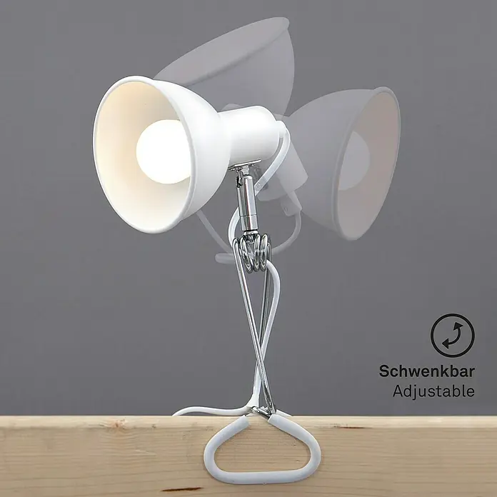 Briloner Klemmleuchte Fix - 8 W, L x B x H: 30,5 mm x 11 cm x 13 cm, Farbe Gehäuse: Weiß - Weiße Klemmleuchte mit hellem Licht und Schwenkfunktion zur individuellen Ausrichtung. Vielseitige Beleuchtung für Schreibtisch oder Nachttisch.