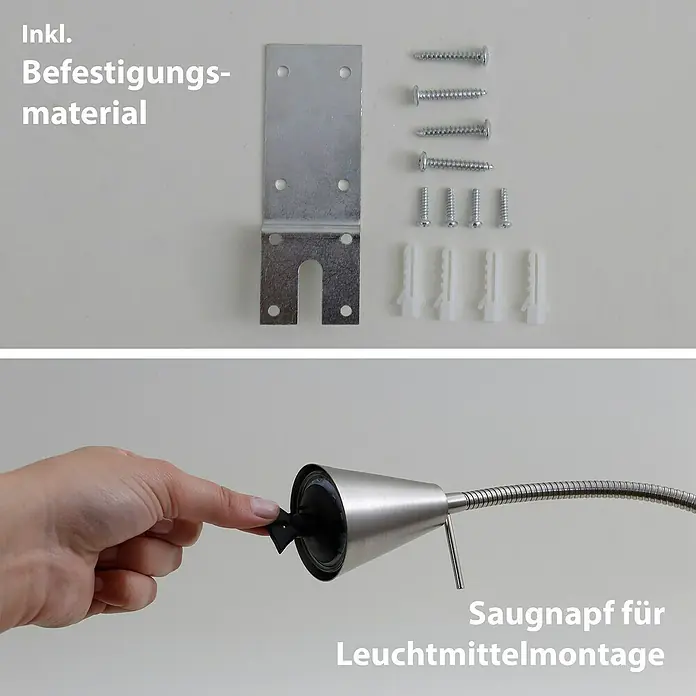 Briloner LED-Wandstrahler Tuso - 4 W, L x B x H: 5,8 x 21,7 x 40,3 cm, Warmweiß - Zubehör für die Lampenmontage: Inkl. Befestigungsmaterial und Saugnapf zur einfachen Leuchtmittelmontage.