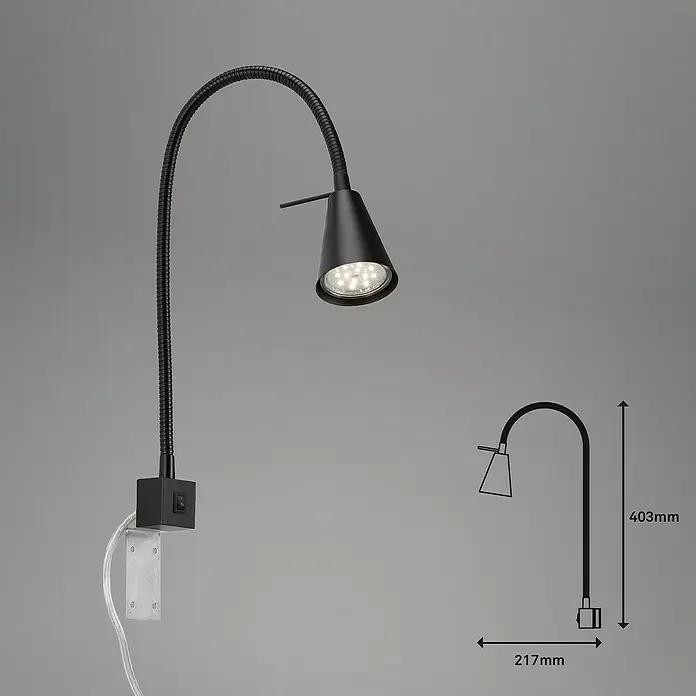 Briloner LED-Wandstrahler Tuso - 4 W, L x B x H: 5,8 x 21,7 x 40,3 cm, Schwarz, Warmweiß - Schwenkbare, schwarze LED-Wandleuchte mit flexiblem Arm, ideal als Leselampe oder zur gezielten Beleuchtung.