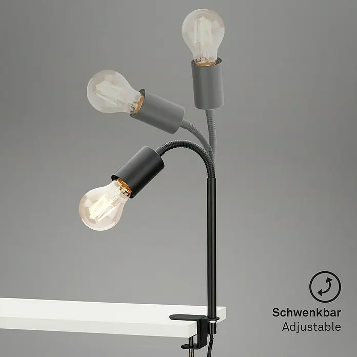 Briloner Klemmleuchte Krampo - 10 W, Farbe Gehäuse: Schwarz - Die elegante Klemmleuchte mit drei flexiblen Armen und Edison-Glühbirnen sorgt für stilvolle Beleuchtung. Schwenkbar und anpassbar für jeden Bedarf.