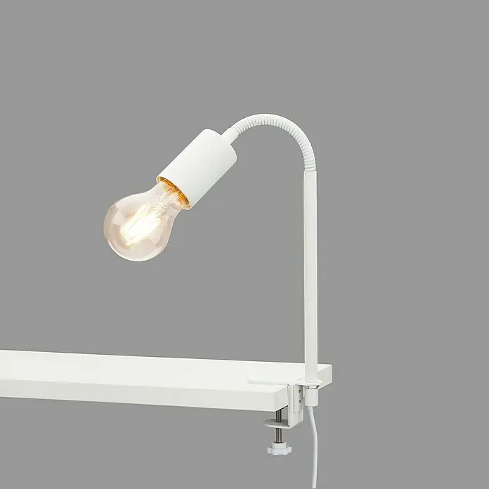 Briloner Klemmleuchte Krampo - 10 W, Farbe Gehäuse: Weiß - Die Tischleuchte in Weiß mit Glühbirne sorgt für angenehmes Licht beim Arbeiten oder Lesen. Praktische Tischbefestigung für flexiblen Einsatz.