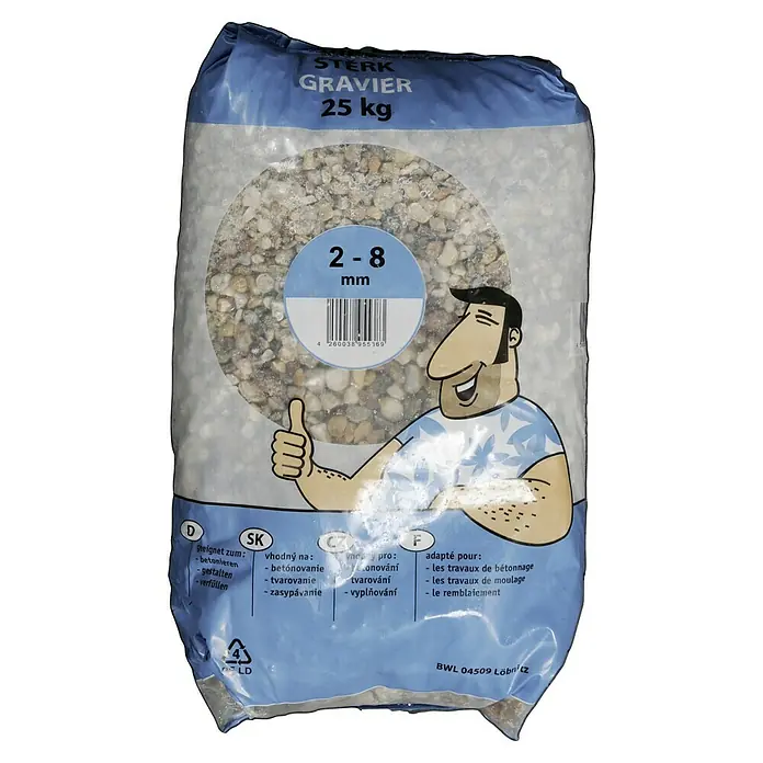Kies - Maße Stein: 2 - 8 mm, 25 kg - Sack mit 25 kg "Sterk Gravier" Kies mit einer Körnung von 2-8 mm, geeignet für Betonarbeiten, Gestaltung und zum Verfüllen.
