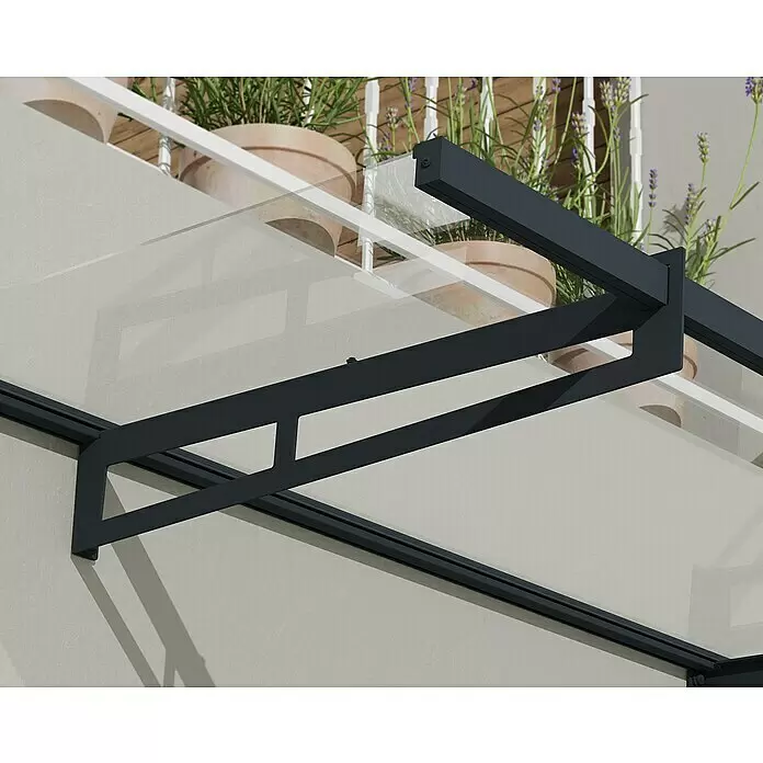 Palram – Canopia Pultvordach Bremen - 150 x 93,5 x 18,7 cm, Anthrazitgrau - Dunkelgraues Vordach mit klarer Abdeckung, wandmontiert.