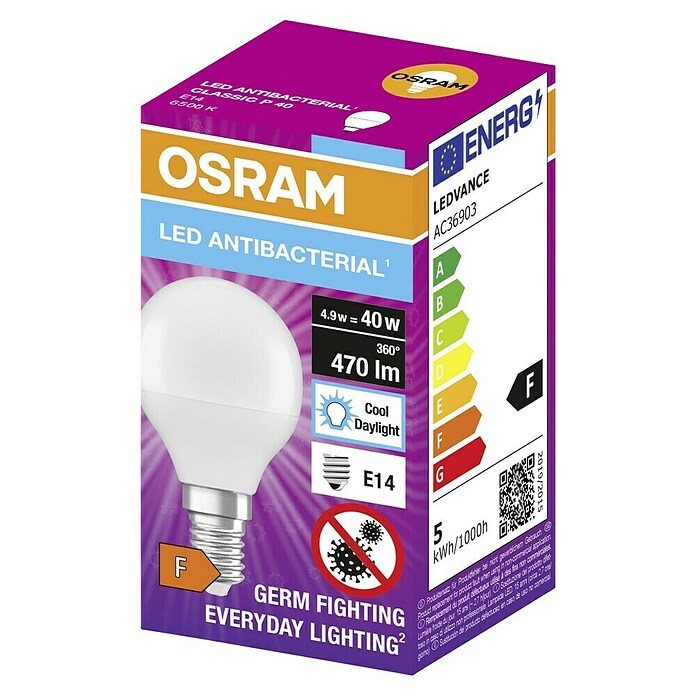 Osram LED žarulja antibakterijska žarulja  (E14, Bez prigušivanja, Hladna bijela, 470 lm, 5,5 W) | BAUHAUS