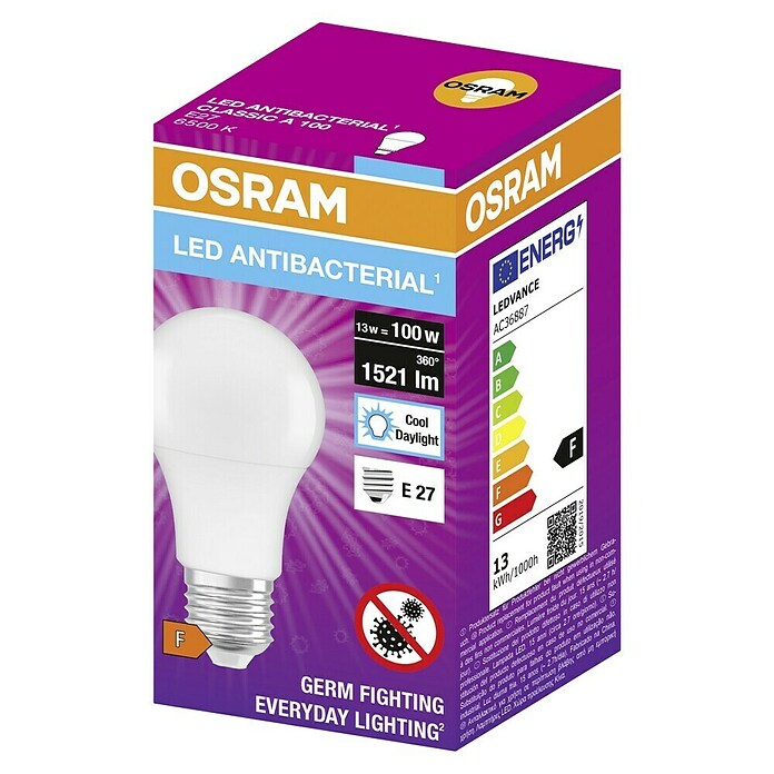 Osram LED žarulja antibakterijska žarulja  (E27, Bez prigušivanja, Hladna bijela, 1.521 lm, 13 W) | BAUHAUS