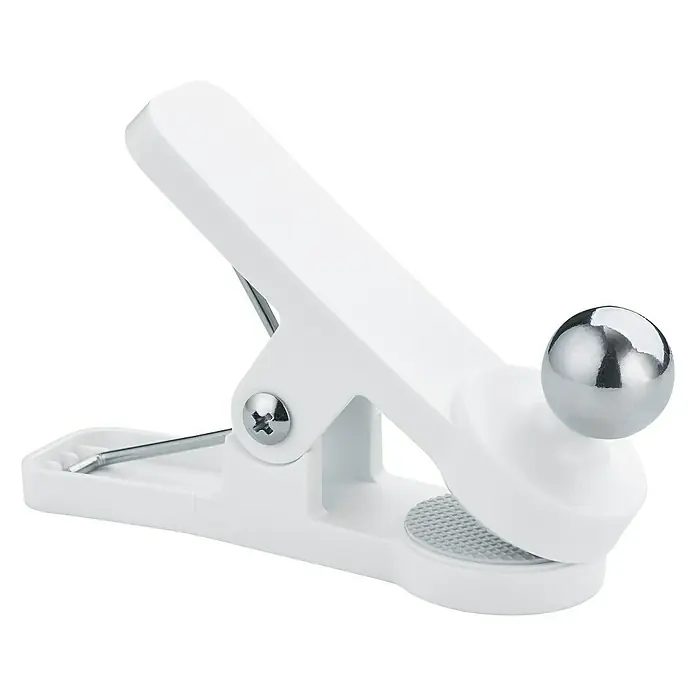Trio Lighting Lámpara de sobremesa Maxi 3 en 1 - 2 W, Blanco, 200 lm - Primer plano de una pinza blanca con rótula plateada, ideal para sujetar fotos o notas.