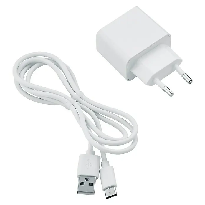 Trio Lighting Lámpara de sobremesa Maxi 3 en 1 - 2 W, Blanco, 200 lm - Cargador blanco con cable USB. El conjunto incluye un adaptador y un cable USB-C para cargar dispositivos.