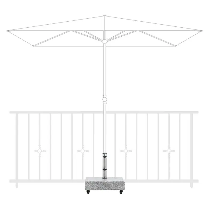 Granitschirmständer - 27 kg, L x B: 45 x 22,5 cm, Passend für: Schirme bis Ø 200 cm - Ein quadratischer Sonnenschirm mit einem stabilen Sockel und einem dekorativen Geländer für den Außenbereich.